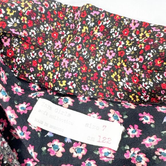 Zara Girls Mixed Floral Dress Girls‎ 7 Multicolor Red Navy Long Sleeve - Picture 3 of 5